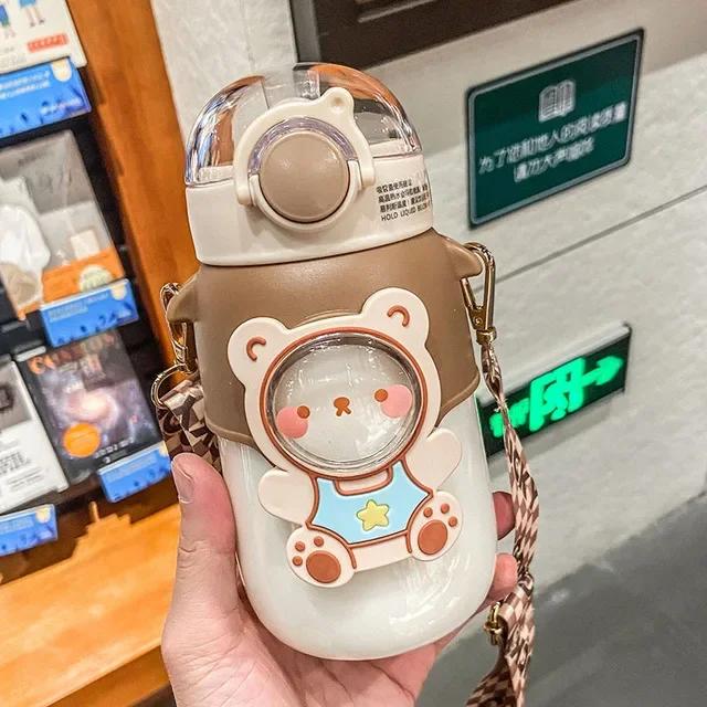 Cute Kids Water Bottle with Straw for Girls Various Modes of Children's Kawaii Cartoon Student Cup Leakproof Travel Drinkware