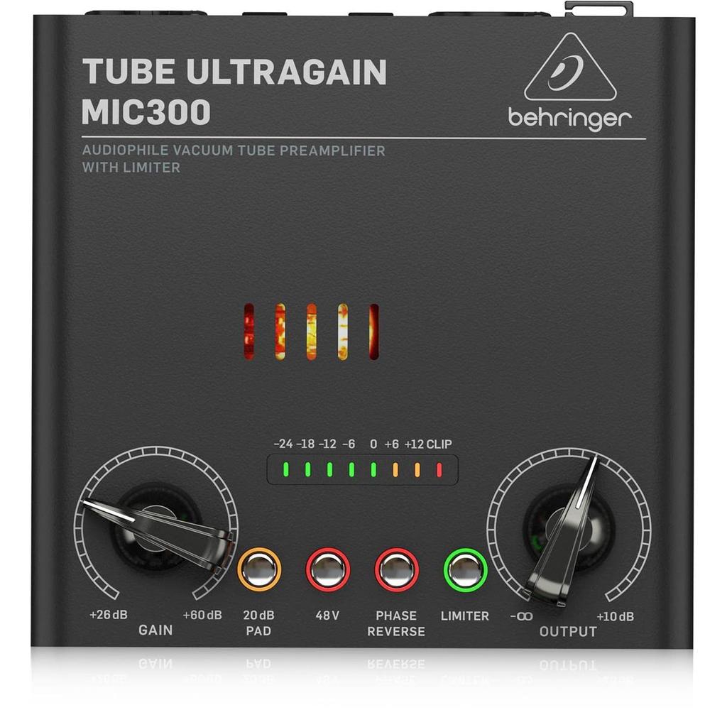 Ламповый микрофонный предусилитель Behringer, оснащенный ламповым PAD-переключателем 12AX7, ограничителем MIC300/48 В фантомным/фазовым переключателем/20 дБ