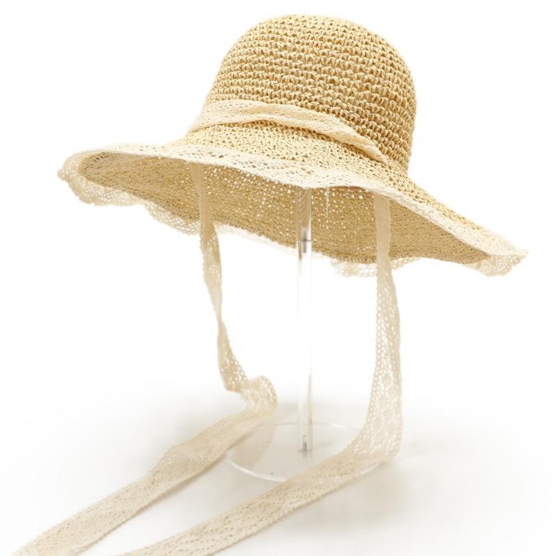 Lace Bow Straw Hat Women's Sunshade Sun Hat Seaside Beach Vacation Hat Summer Big Brim Sun Hat