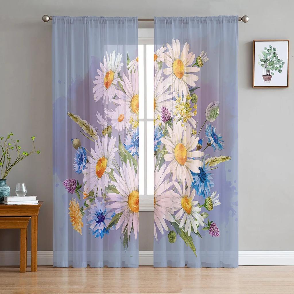 Весенний цветок эвкалипта лист растения прозрачные шторы для гостиной спальни детская комната тюлевые занавески для окон