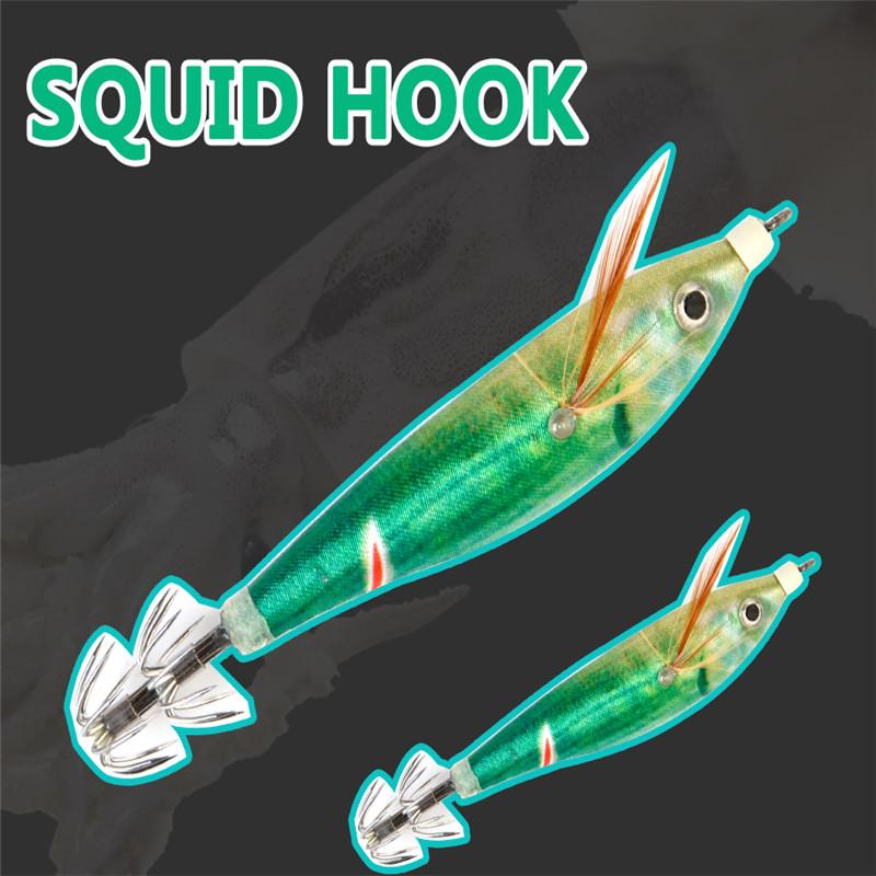 A Set of 8 Pieces of Different Colors Artificial Luminous Shrimp Squid Jig Hit Fluorescent Bait Squid Bait Hard Bait Fishing Accessories