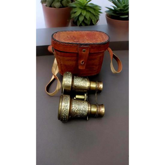 Морской бинокль из цельной латуни с гравировкой и кожаным футляром - винтажный морской декор - полностью функциональный - идеальный подарок для путешественников и отцов