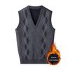 Мужской вязаный жилет с V-образным вырезом, без рукавов, утолщенная плюшевая подкладка, жилет с ромбическими узорами, зимний жилет, свитер