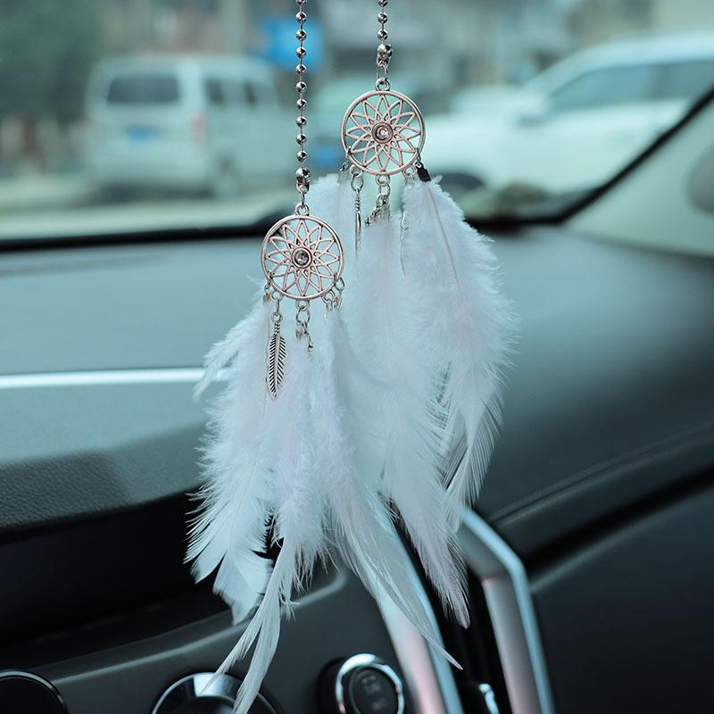 Dream Catcher Car Pendant Feather Mirror Pendant Home Decor Ornaments Car Interior Accessories Dream Catcher Feather Car Pendant