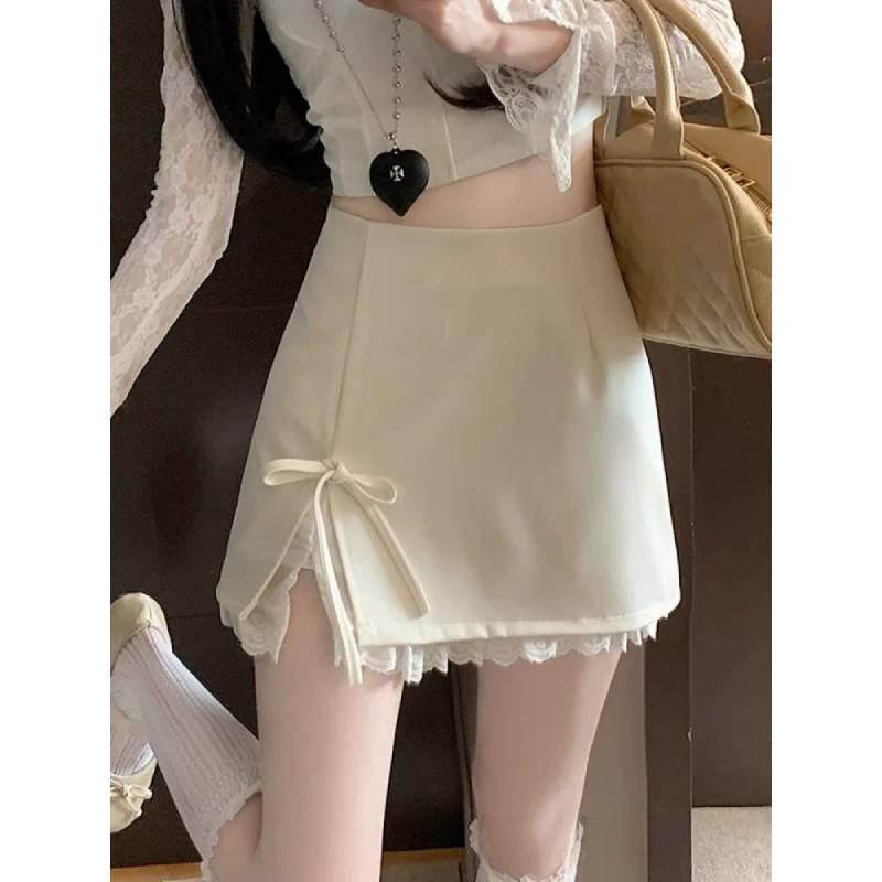 Cotton Blended Short Skirt With Sweet Bowknot Design For Casual And Date Wear