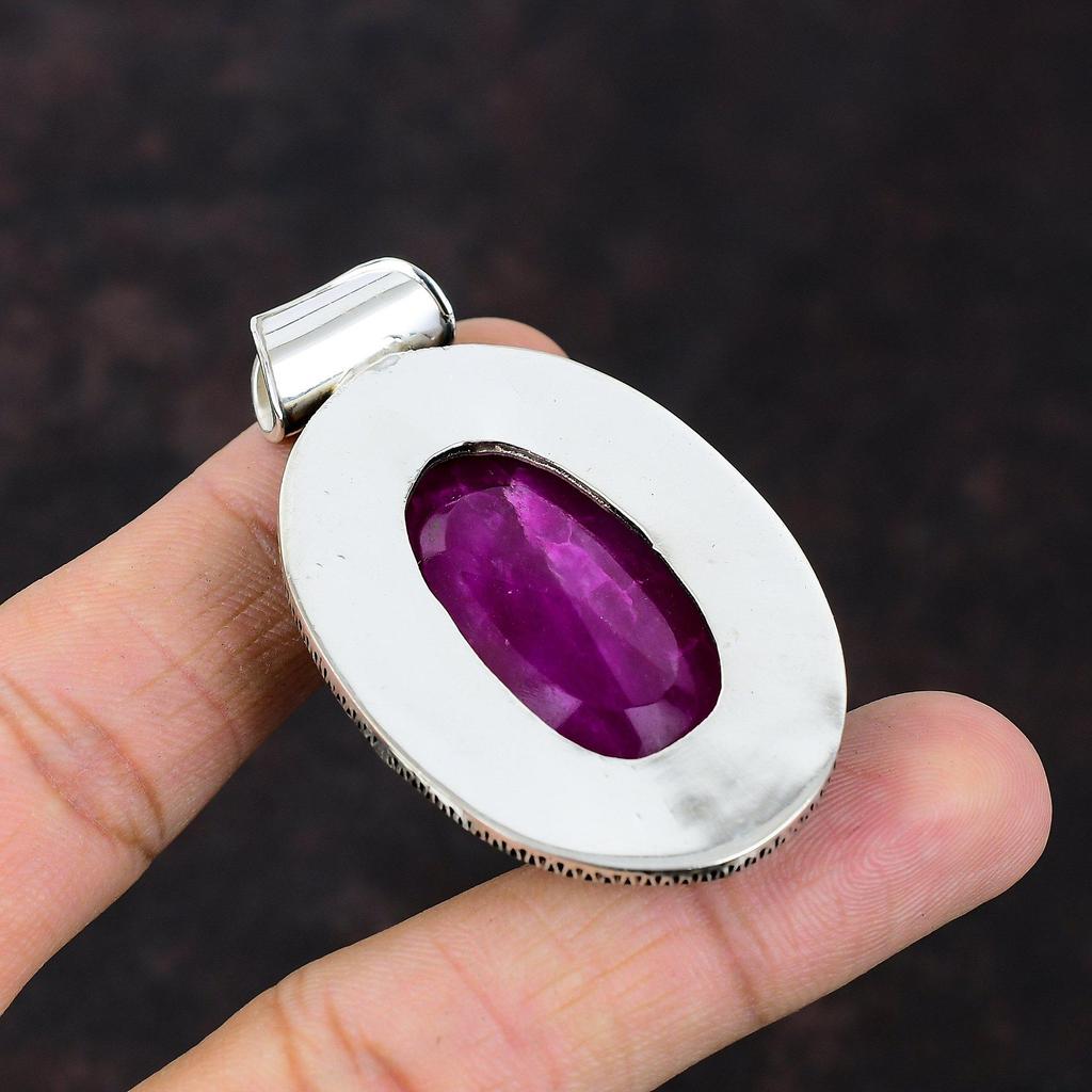 Faceted Kashmir Ruby Pendant Genuine Gemstone Pendant Handmade Jewelry 925 Sterling Silver Pendant Vintage Pendant Designer Jewelry For Gift
