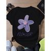 Women's Casual and Comfortable Printed T-shirt Breathable Round Neck Short Sleeved Top with Purple Flower Design Aesthetic Clothing