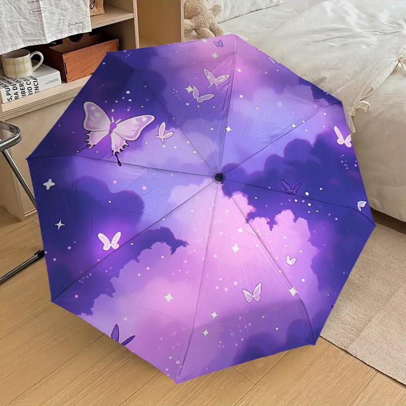 1pc Butterfly Dreams in Purple Sky Umbrella with Plastic Handle,Suitable for All Seasons Home Travel Outdoor UmbrellaDD744