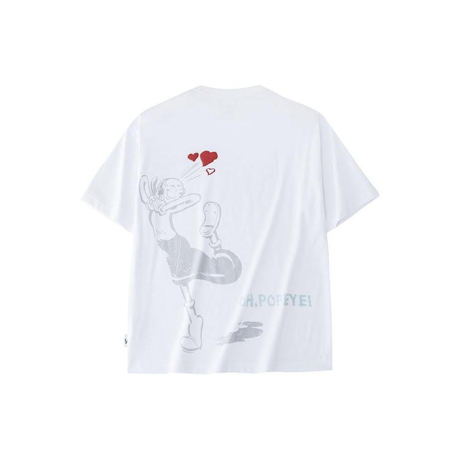 Anta X Popeye Cartoon Letter Round Neck Loose Short Sleeve T-Shirt Men Tops Pure-White 152428150-1