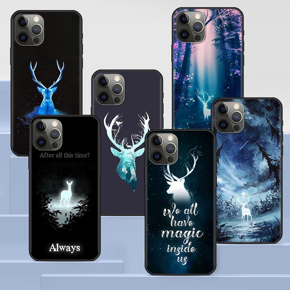 Черный чехол для iPhone 14 11 13 Pro Max 12 Mini XR 7 8 Plus SE 2020 XS 6 6S + чехол, мягкая сумка для мобильного телефона, чехол с изображением оленя, художественный постер