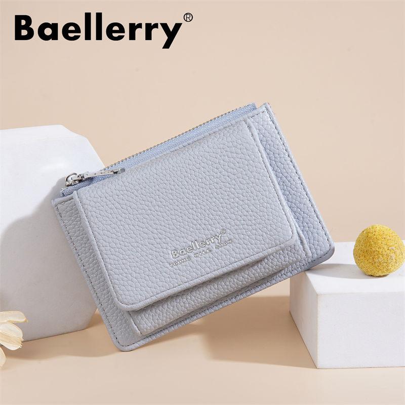 Baellerry Women Tri-fold Short Wallets Artificial Leather Fashion Zipper Coin Purse Card Holder