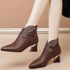 Новые китайские ботильоны женские 2025 осень и зима новые больших размеров модные голые ботинки острый носок блочный каблук одинарные ботинки