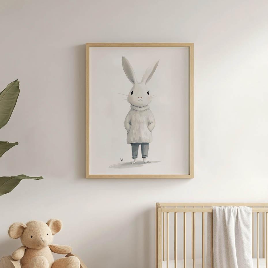 Plakat Uroczy Królik W Sweterku Plakat Uroczy Królik W Sweterku, 50X70 Cm, Bez Ramy, Płótno Premium Na Blejtramie