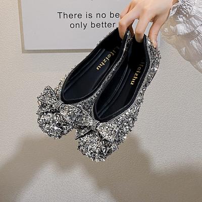 Модные золотые серебряные блестящие туфли на плоской подошве женские блестящие с бантом мокасины с мелким вырезом туфли-лодочки с пайетками женские лоферы на высокой подошве