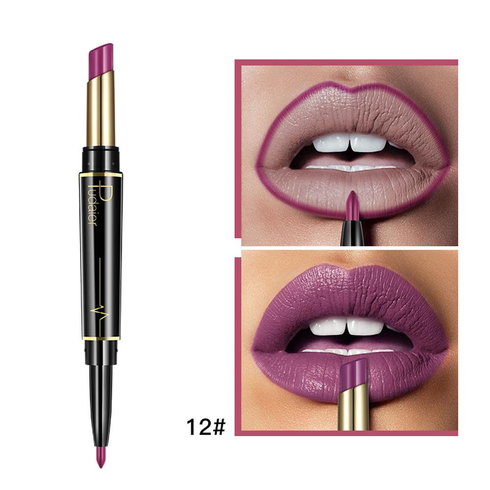 Double-Ended Matte Lipstick Waterproof Long-Lasting Lipsticks In Nude and Dark Red with Lip Liner Pencil