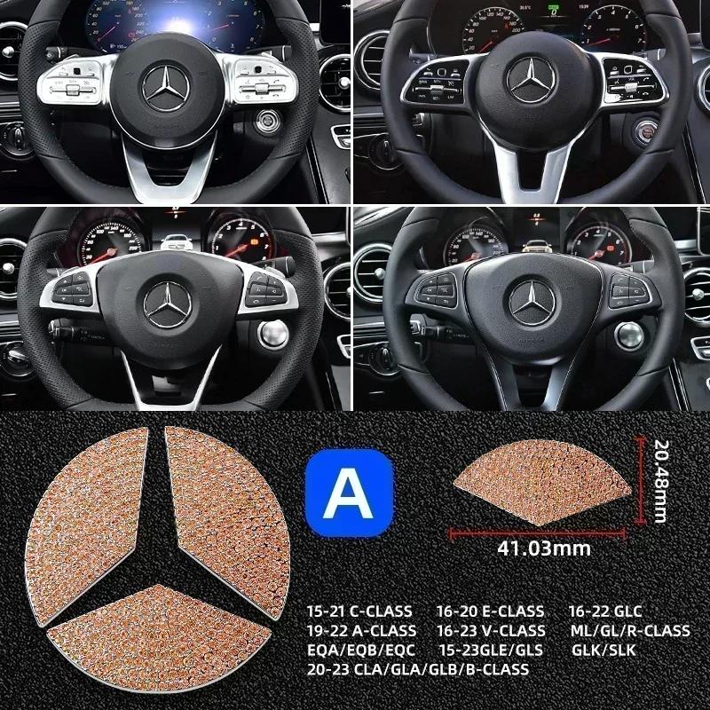 cftxga1 2025 Hot Car Steering Wheel Emblem Sticker Diamond Accessories For Mercedes Benz AMG W205 W211 W212 W213 X253 W166 W167 W117 W24