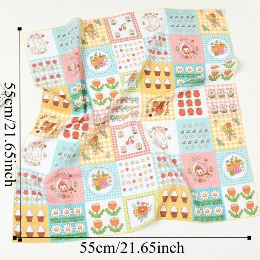 Versatile Elegant Silk Scarf Skin-Friendly Comfortable Square Headwrap Breathable Lightweight Floral Neckerchief Travel