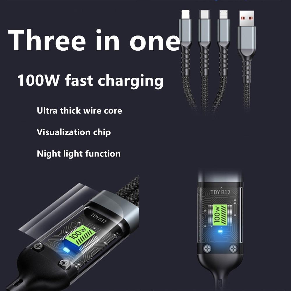 100 Вт 3 в 1 Супер зарядный кабель 6A Micro USB Type C Быстрое зарядное устройство Кабель типа C Кабель для передачи данных для Samsung