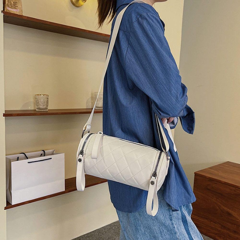 Women Diamond Lattice Cylinder Pillow Bag Crossbody Handbag Shoulder Bag Messenger Satchel