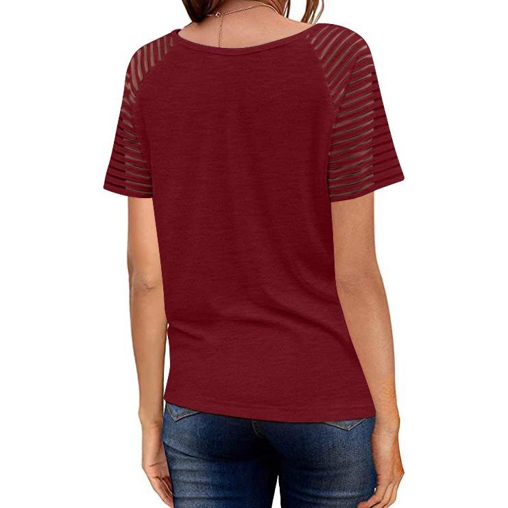 GMXIA Летняя сетчатая рубашка с V-образным вырезом, однотонная, с короткими рукавами, повседневная свободная футболка для женщин