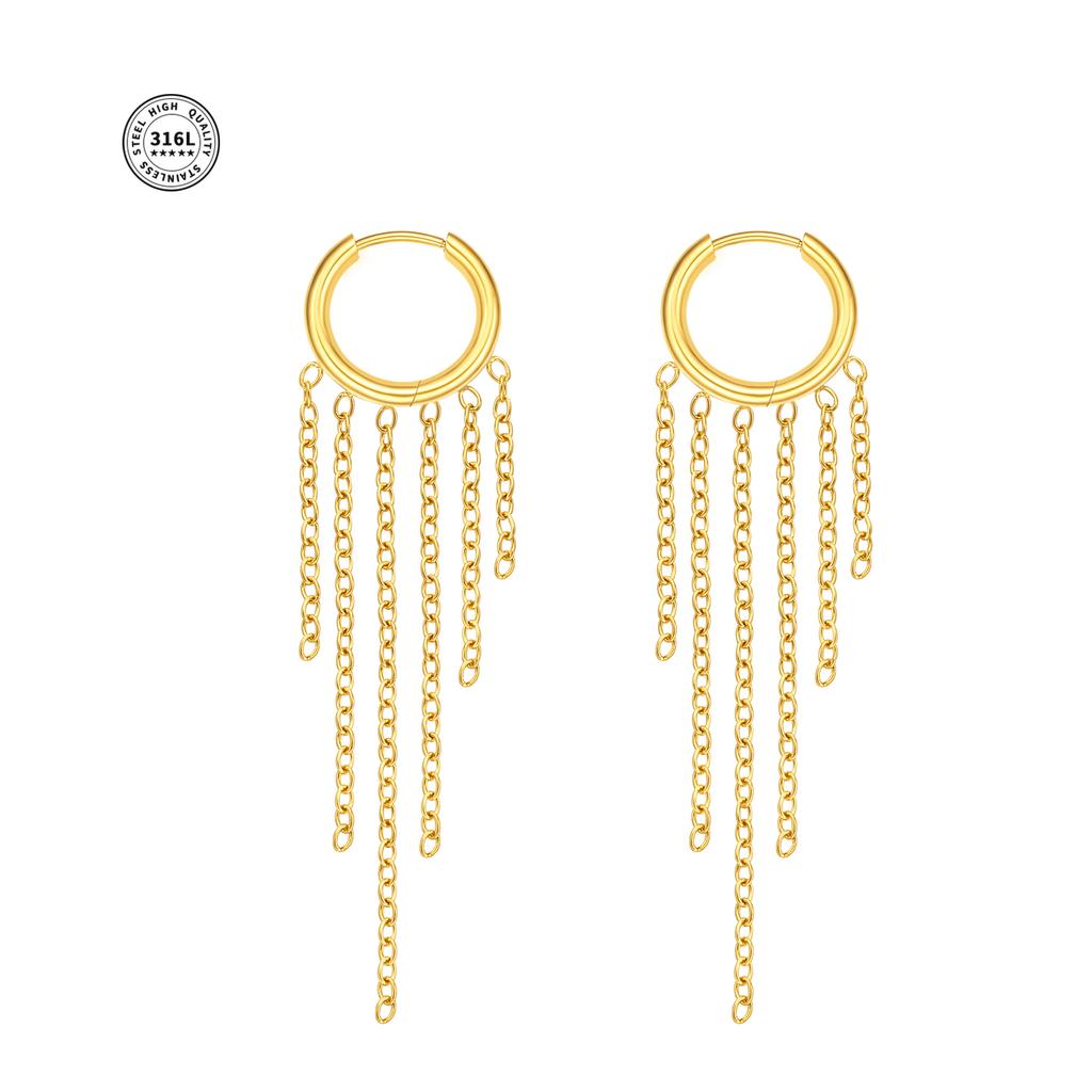 Женские серьги-кольца с кисточками из нержавеющей стали, серьги-подвески с цепочкой