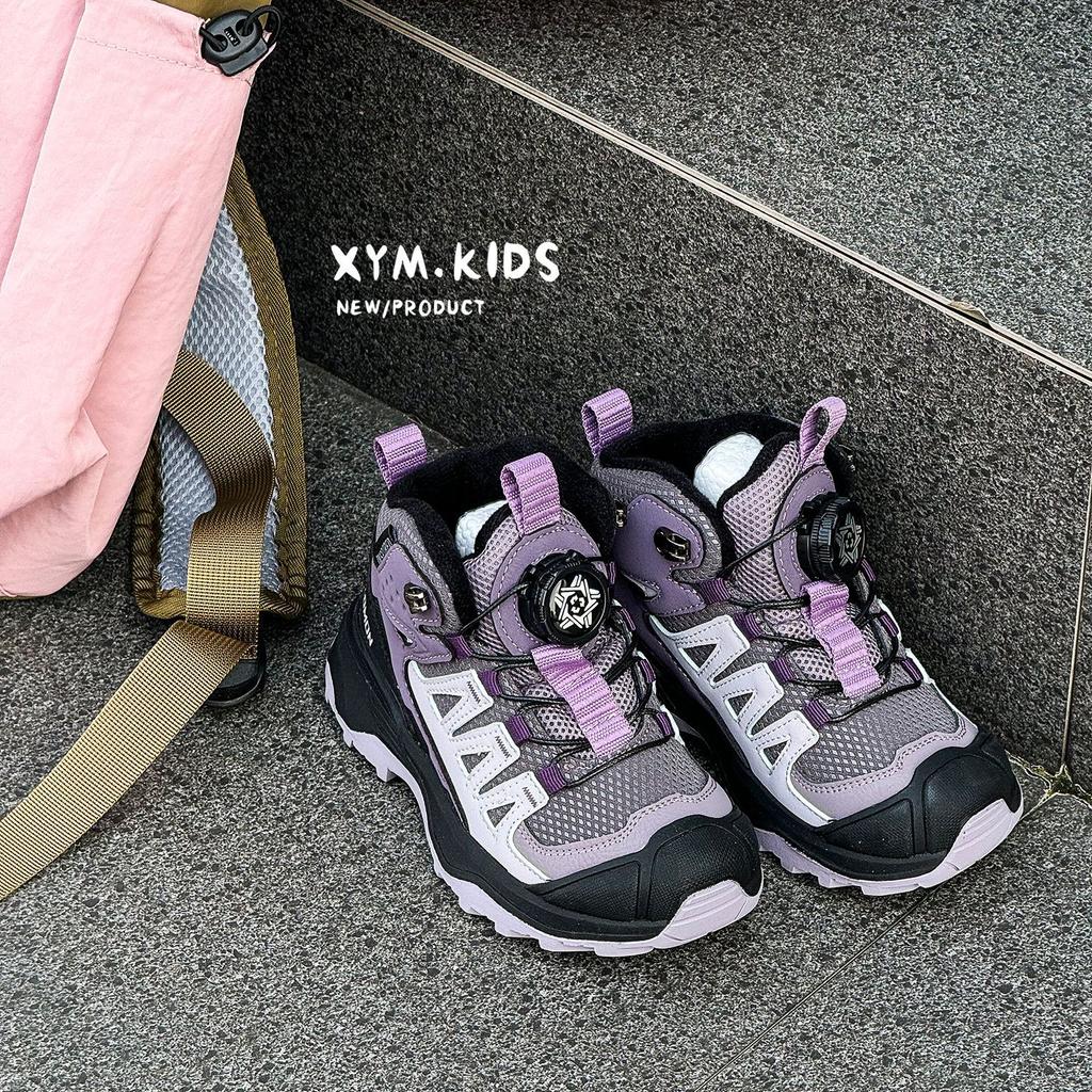 Детская походная обувь две хлопковые туфли 2025 зима новые одноклассники вращающаяся пряжка на открытом воздухе бархатные мальчики и девочки спортивная обувь