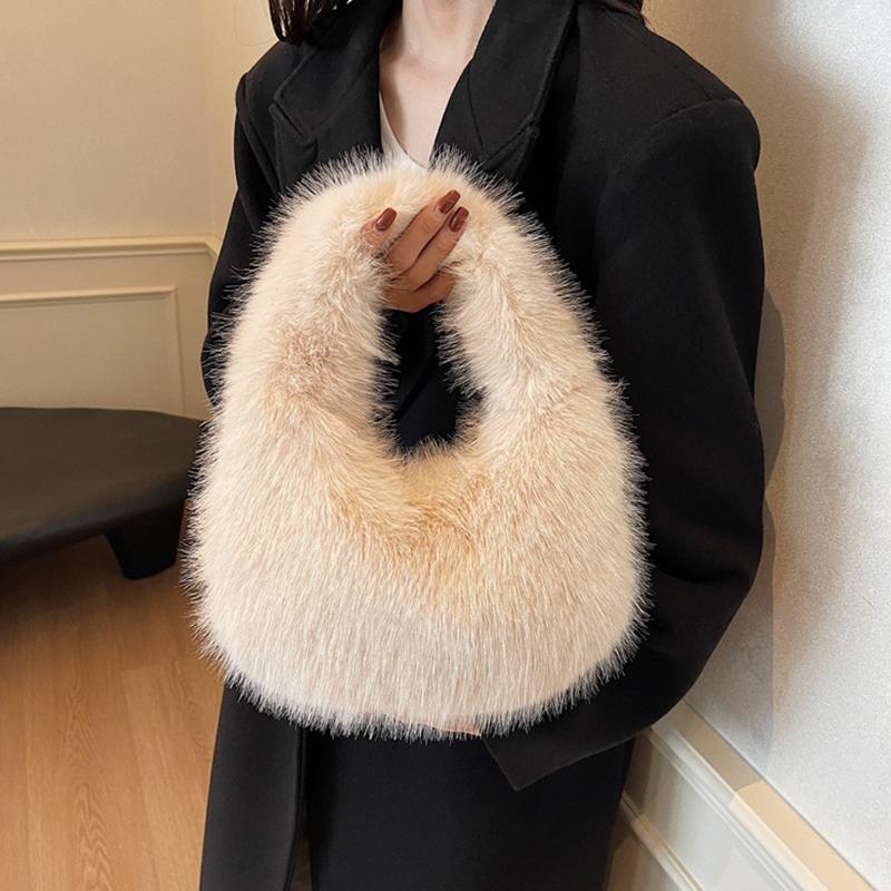 Autumn and Winter Plush Shoulder Handbag Crescent Bag Fashionable Armpit Bag Cute Ladies Wallet