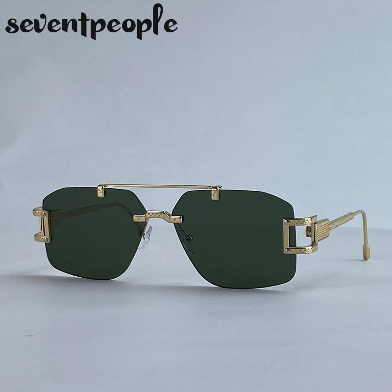 Punk Rimless Polygon Sunglasses Women  Luxury Brand Vintage Frameless Square Sunglass Trendy Double Beam Shades For Ladies