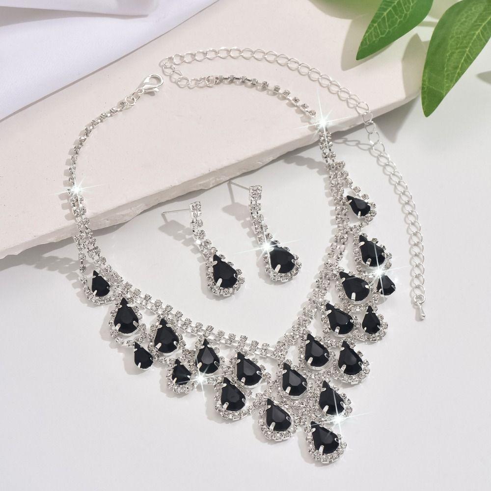Clavicle Chain Inlay Rhinestone Jewelry Set Water Drop Pendant Women Jewelry Set Gifts