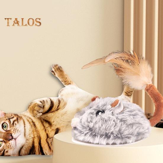 Электрическая мышь, игрушка для кошек, USB-перезаряжаемая интерактивная игрушка для котят с перьевым хвостом, автоматическая движущаяся плюшевая мышь для домашних кошек