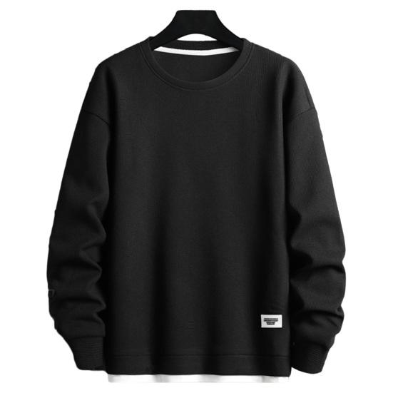 Мужской осенне-зимний топ, искусственный двухсекционный лоскутный однотонный свободный пуловер с круглым вырезом, средней длины, с длинными рукавами, мягкая уличная одежда