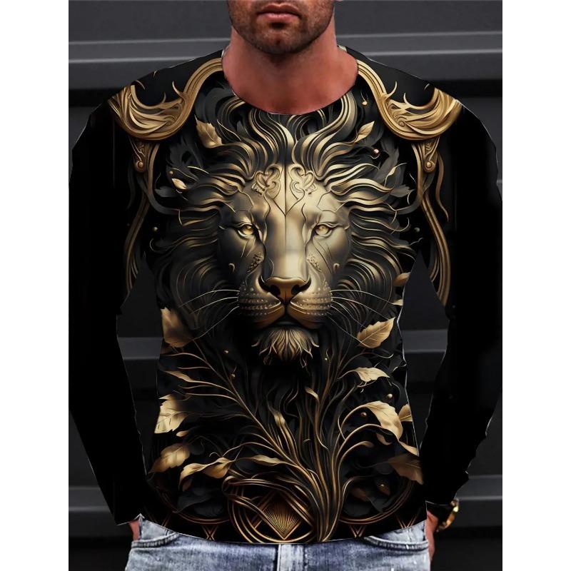 Футболка с длинным рукавом Lion для мужчин, повседневная верхняя модная спортивная одежда Harajuku 3D полная печать, уличная одежда 2024
