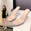 Летняя мода Прозрачные шлепанцы на платформе Сандалии Женские с открытым носком Перспекс Высокий каблук Прозрачная дизайнерская обувь Женские мюли Слайды