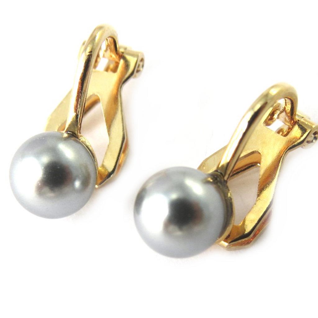 Les Trésors De Lily [M7057] - Gray 'Pearl' Gold Plated Clips - 6 Mm