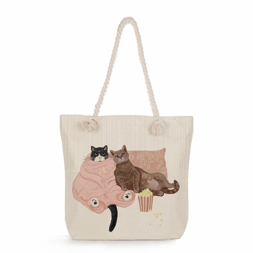 Cat print thick rope single-shoulder beach bag 7215 KTB