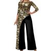 Ladies Jumpsuit Patchwork Flower Print Fake Two-piece Wide Leg Three Quarter Sleeve Round Neck Irregular Soft Breathable Jumpsuit