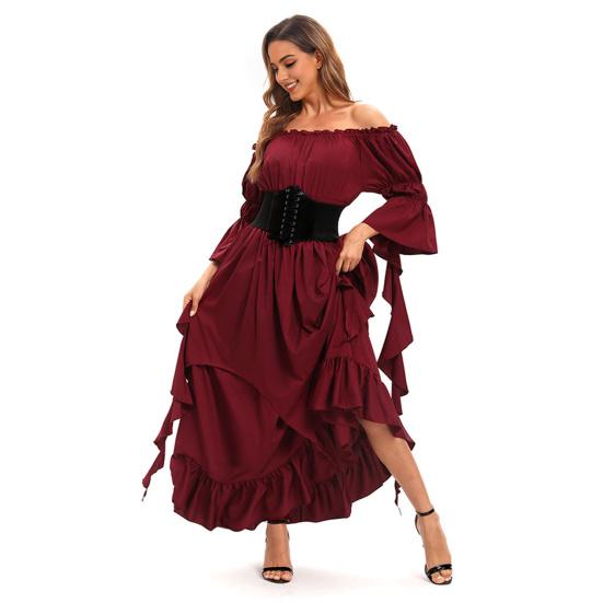 Платье на Хэллоуин, винтажное ренессансное, средневековое, викторианское, пиратское платье, бальное платье для выпускного вечера, с открытыми плечами и рукавами-колокольчиками, с рюшами