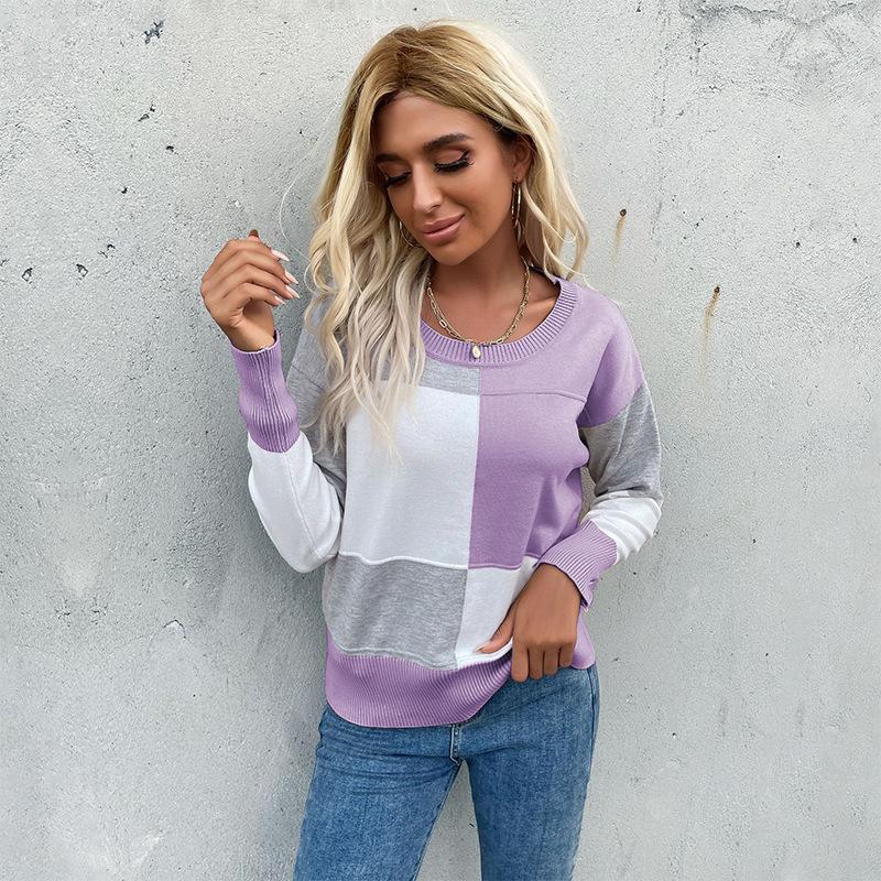 Винтажная мода элегантный повседневный свитер ранней осени с круглым вырезом и длинными рукавами вязаный свитер для женщин