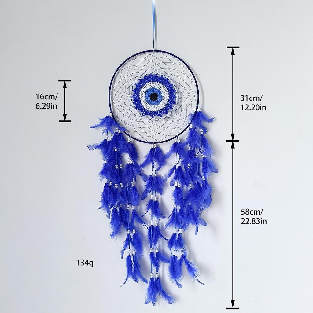Evil Eye Feather Dream Catcher Pendant - Handmade Decorative Woven Craft