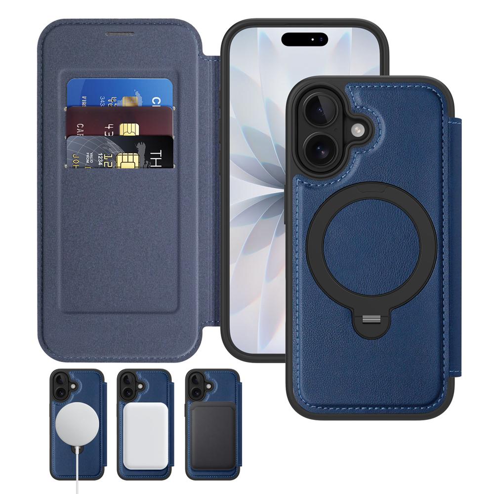 KEYSION Кожаный кошелек-книжка для iPhone 15 16 17 Pro Max Air 16Plus 16e Слот для карт Магнитный 360 Кольцо-подставка Задняя крышка телефона