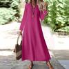 Женская мода V-образный вырез длинный рукав карман однотонный молния повседневный отпуск длинные хлопково-льняные платья