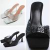 Модные женские шлепанцы на высоком каблуке большого размера, летние новые однотонные шлепанцы-стилеты с квадратным носком и стразами на одной линии