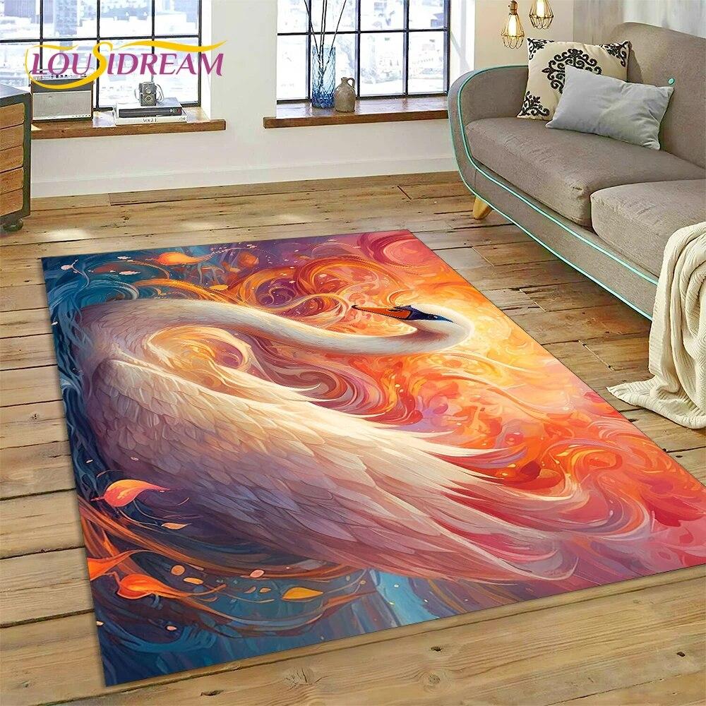 Love Swan Cartoon Cygnus Girl Gift Carpet Rug for Home Living Room Bedroom Sofa Doormat Decor,Kids Area Rug Non-slip Floor Mat