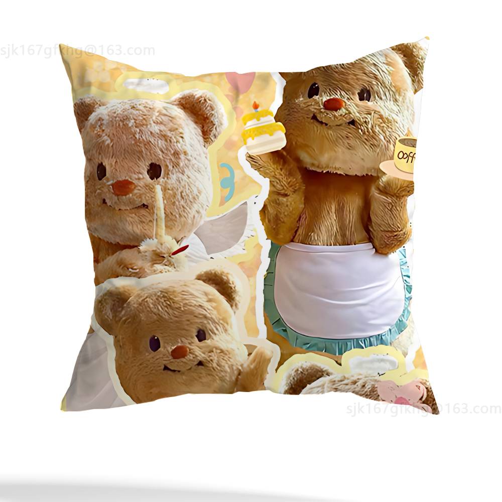 Butter bear Pillow Case Anti-dustmite Pillowcase Invisible zipper silky short plush Sofa cushion cover