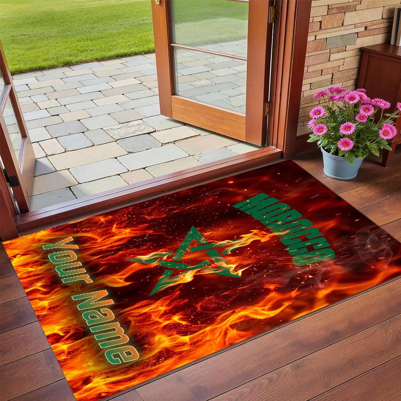 Crystal Velvet Rug Custom Name Text, Soft Non Slip Floor Mat Home DecorMorocco Football