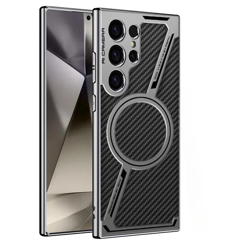 Роскошный чехол для Samsung Galaxy S25 S24 S23 Ultra из гальванизированной искусственной кожи для беспроводной магнитной зарядки Magsafe, задняя крышка для телефона