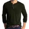 Men O Neck Autumn Winter Solid Color Long Sleeve Pocket Shirt Buttons Neck Pullover Top for