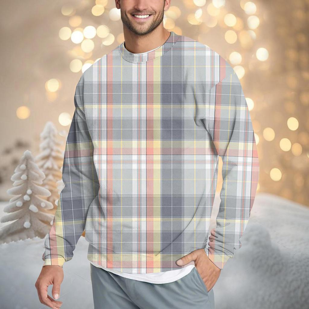 Мужская повседневная мода удобная клетчатая круглая горловина пуловер толстовка свитшот