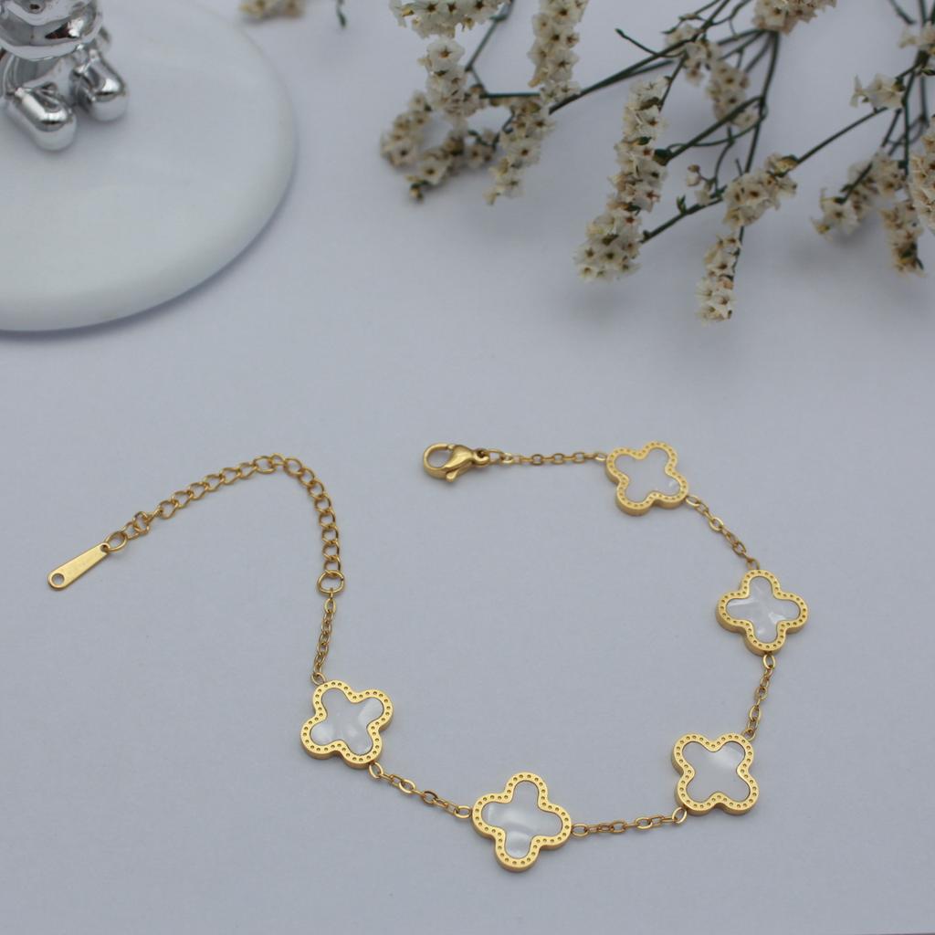 Высококачественный браслет "Четырехлистный клевер - пять цветков", лазерная гравировка, "Счастливый клевер", двусторонний, женский браслет