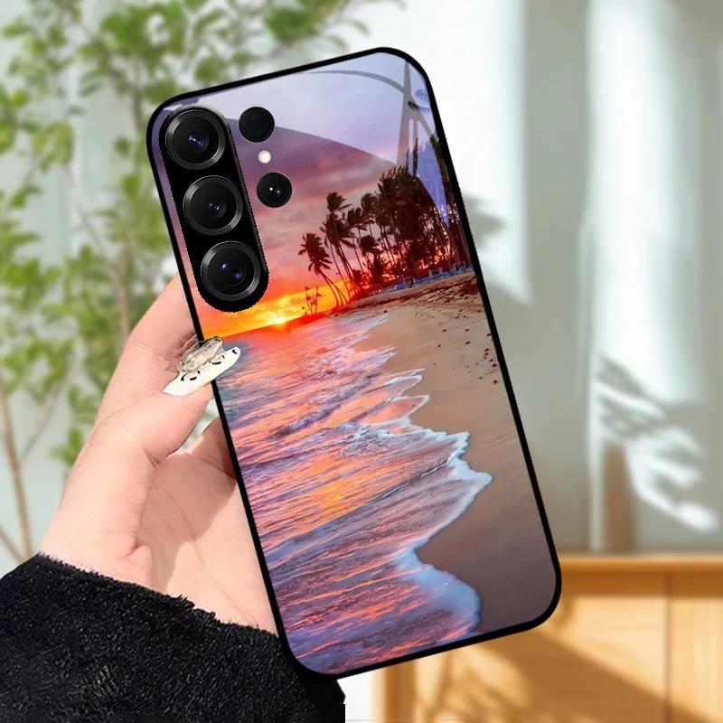 Для Samsung S23 S24 Ultra Модный чехол S24 Plus / S23+ S24+ Жесткий ПК Закаленное стекло Чехол для телефона Для Galaxy S23 FE Защитное стекло